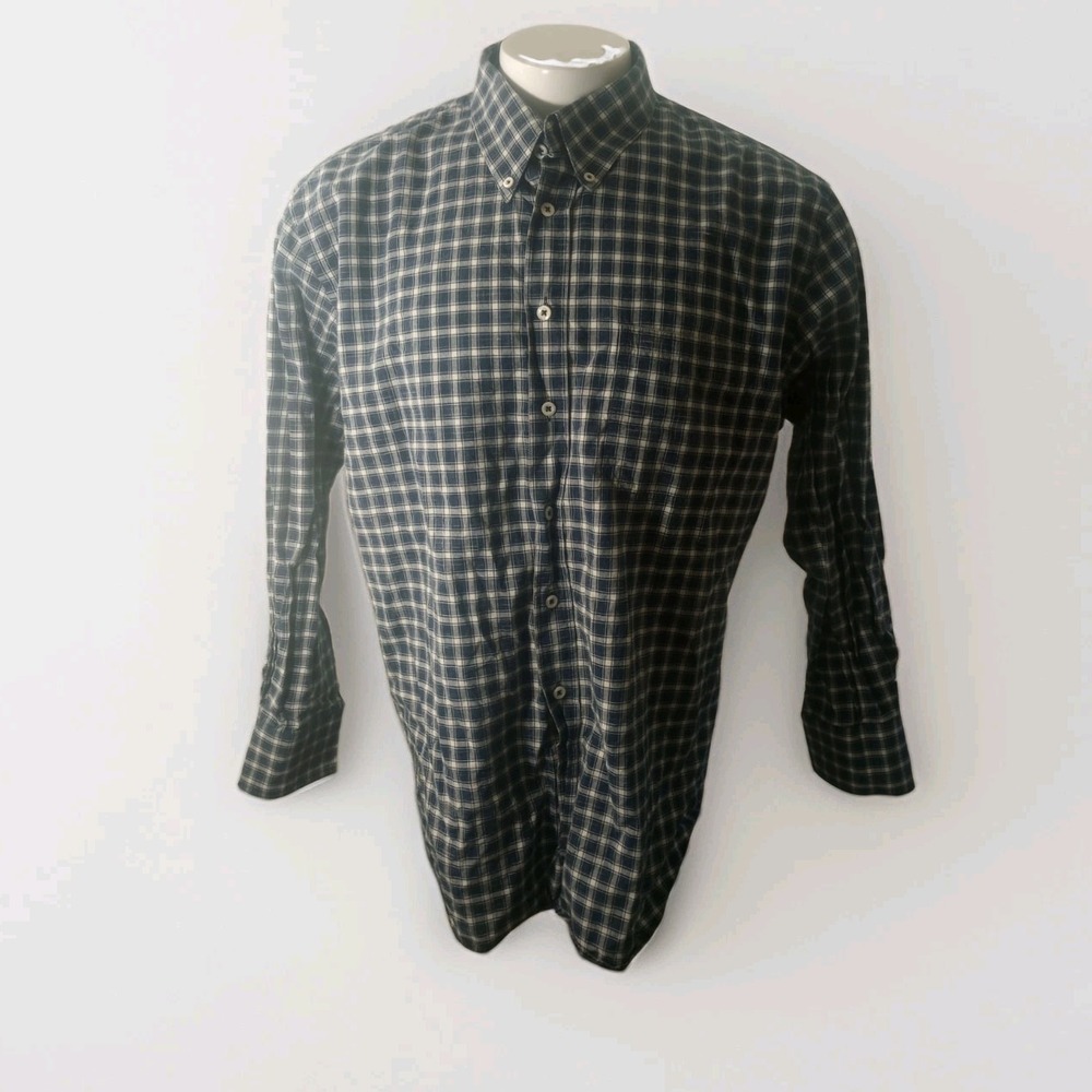Billy Reid Button Down Shirt Blue Plaid Size XXL Cotton Long Sleeve Turkey